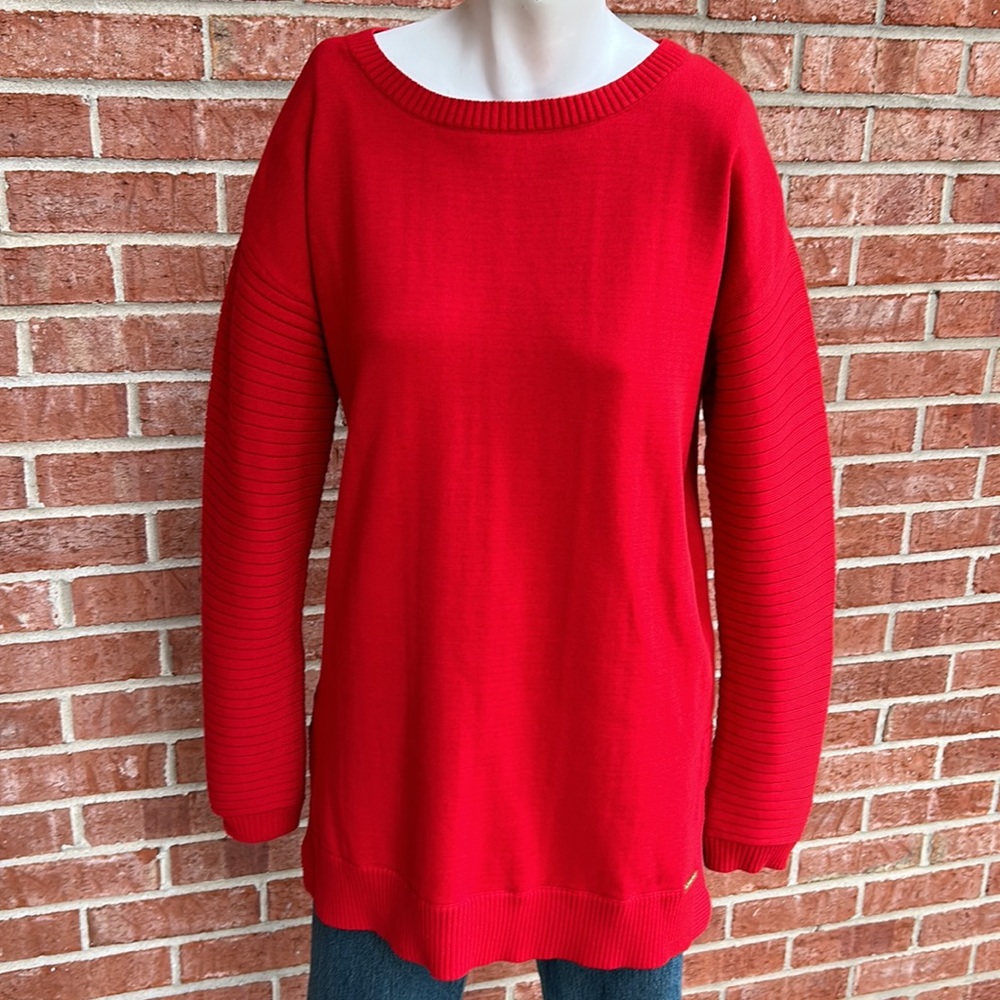 MICHAEL KORS Red Blaze Cotton/Polyester Blend Knit Pullover Sweater